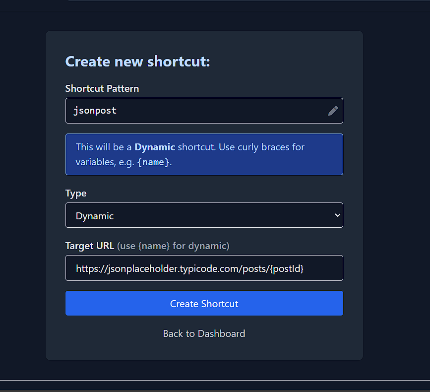 Dynamic Shortcut Example